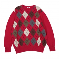  Papas Cotton Front Argyle Check Knit Sweater (Jumper) Red,Yellow,Grey L