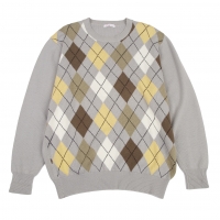  Papas Cotton Front Argyle Check Knit Sweater (Jumper) Grey,Green,Yellow L