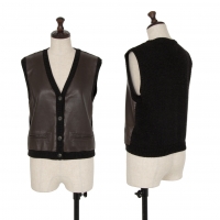  DKNY JEANS Front Leather Switching Knit Vest (Waistcoat) Brown,Black S