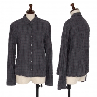  Mademoiselle NON NON Cotton Wrinkled Check Long Sleeve Shirt Navy,Green 40L