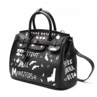  HYSTERIC GLAMOUR Destroy All Monster Printed Synthetic leather Bag Black 