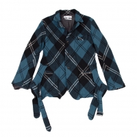  COMME des GARCONS SHIRT Wool Check Belted Design Jacket Blue S