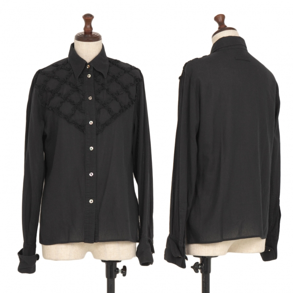 ジャンポールゴルチエ ファムJean Paul GAULTIER FEMME ギャザー格子装飾ダブルカフスシャツ 黒40