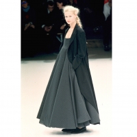  Yohji Yamamoto FEMME Wool Striped Long Round Hem Coat Black S