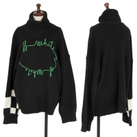  Off-White Logo Embroidery Turtleneck Knit Sweater (Polo Neck Jumper) Black,Green 38