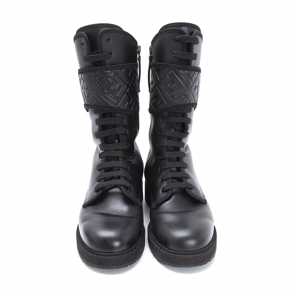FENDI Embossed Zucca strap biker boots Black 40 | PLAYFUL