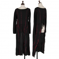  Yohji Yamamoto FEMME Stretch Nylon Dyeing Line Dress Black,Red S