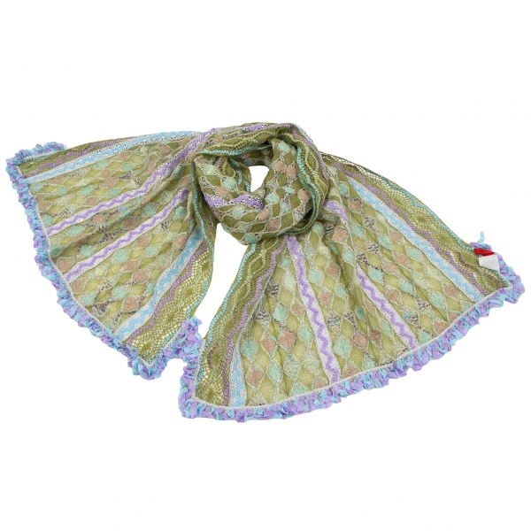 ISSEY MIYAKE HaaT Frill Switching Lace Knit Stole Green | PLAYFUL