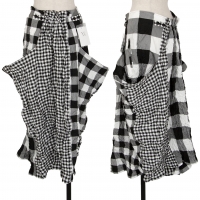  Y's Checker Switching Wrinkled Skirt Black,White 2