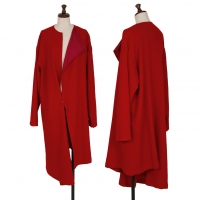  Y's Filing Wool Asymmetry Collarless Coat Red 2