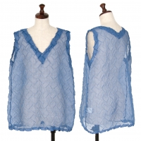  ISSEY MIYAKE 3D Pleats See-through Sleeveless Shirt Blue 2