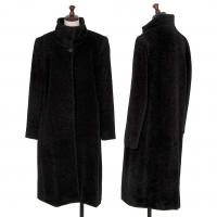  MaxMara Alpaca Wool Shaggy Stand Collar Coat Black 42