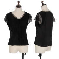  HIROKO BIS Lace Switching French Sleeve T Shirt Black 9