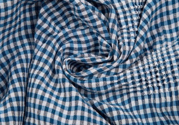ISSEY MIYAKE HaaT Gingham Check Shirring Design Skirt Blue 2 | PLAYFUL