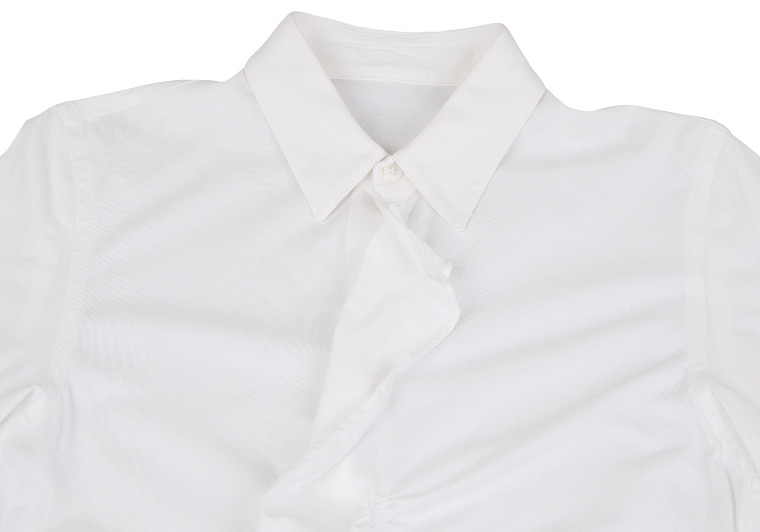 ワイズY's ギャザーフロント天竺半袖ロングシャツ 白2