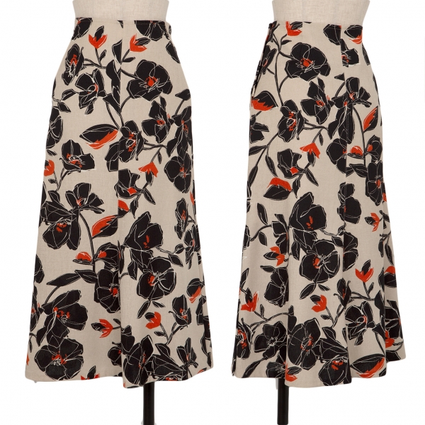 BALLSEY Floral Printed Flare Skirt Beige 34 | PLAYFUL
