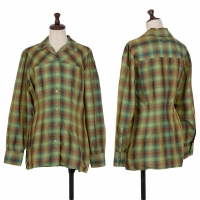  Jean-Paul GAULTIER FEMME Cupra Silk Glossy Check Long Sleeve Shirt Green 40