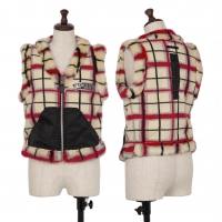  GAULTIER JEAN'S Fur Check Knit Vest (Waistcoat) Cream,Red,Black 40