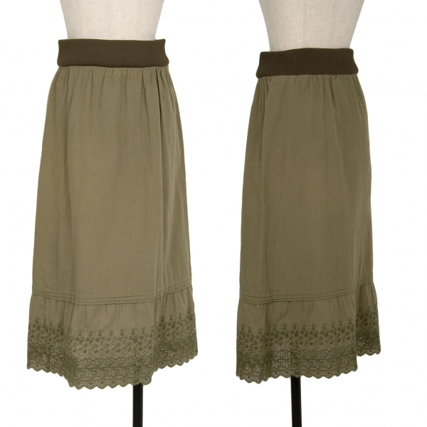トリココムデギャルソンtricot COMME des GARCONS 裾フラワーレース刺繍スカート カーキS