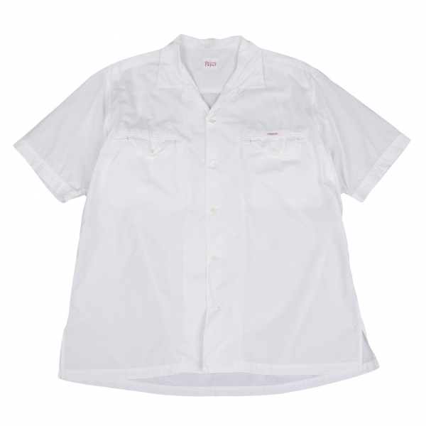 パパスPapas コットンフラップポケットデザインオープンカラー半袖シャツ 白M
