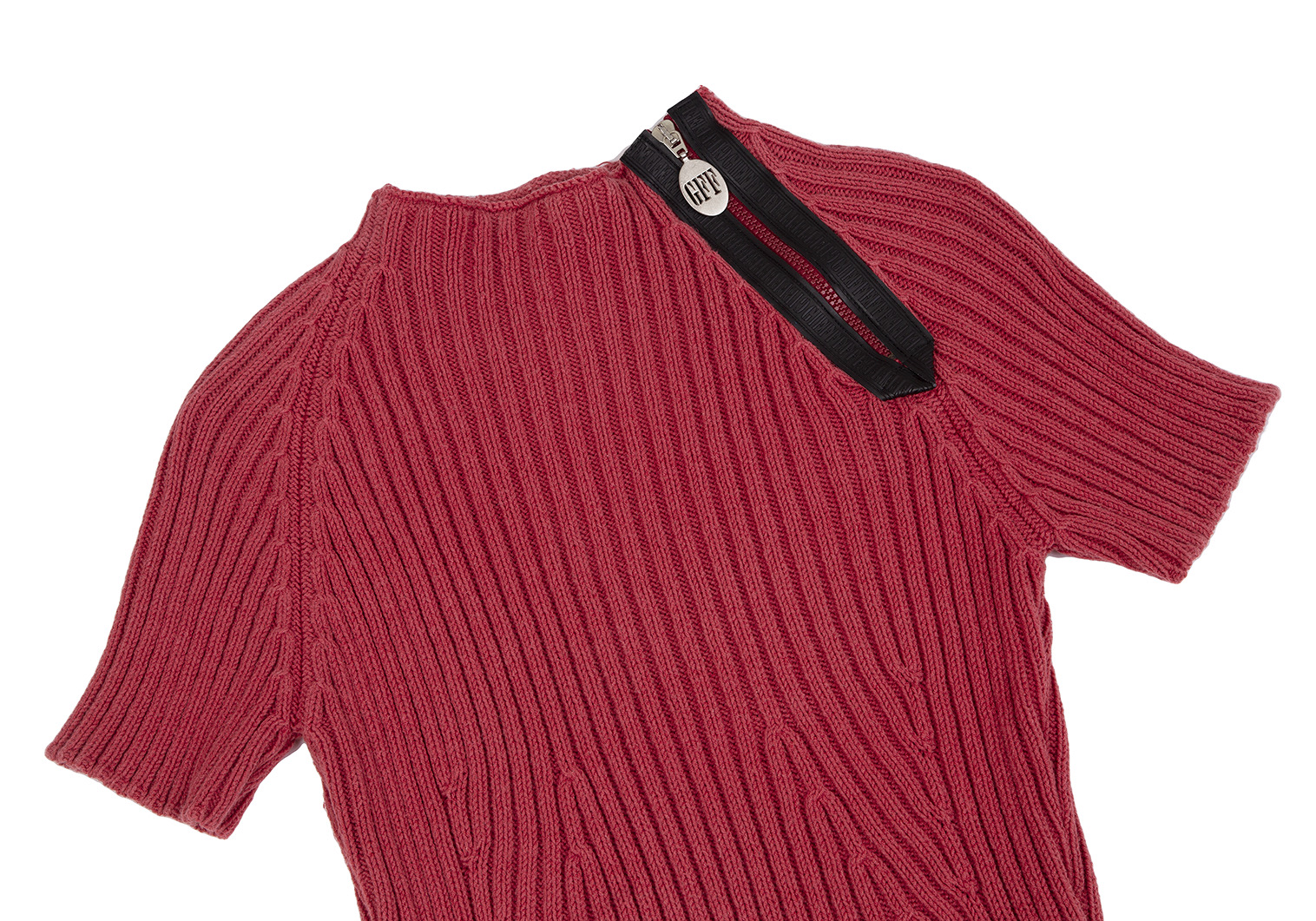 GIANFRANCO FERRE Zip Neck Short Sleeve Knit Sweater (Jumper) Red XS-S ...