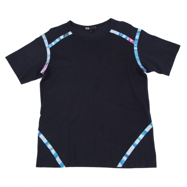 ワイスリーY-3 グラフィックパイピング鹿の子Tシャツ 紺水色L
