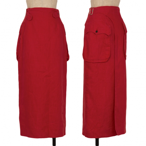 ジュニアゴルチエJUNIOR GAULTIER リネンフラップポケットラップスカート 赤40
