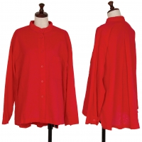 ISSEY MIYAKE Cotton Linen Band Collar Long Sleeve Shirt Red 2