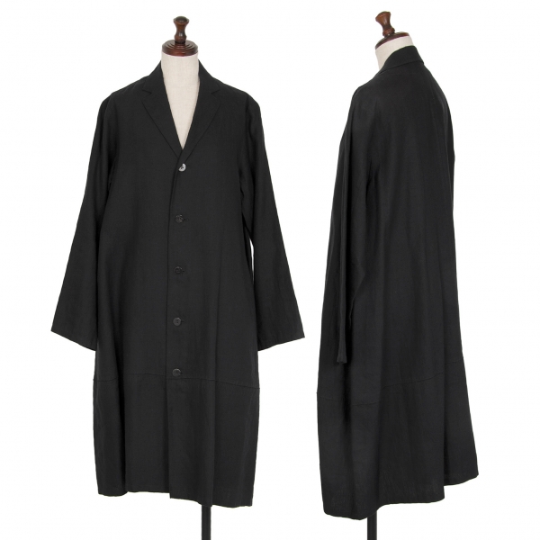 ヨーガンレール ババグーリJURGEN LEHL Babaghuri リネンシルク裾継ぎデザインロングジャケット 黒M