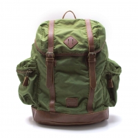 AIGLE Leather Switching Backpack Khaki-green,Brown 