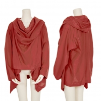  ISSEY MIYAKE Silk Blend Drape Neck Design Long Sleeve Shirt Red 9
