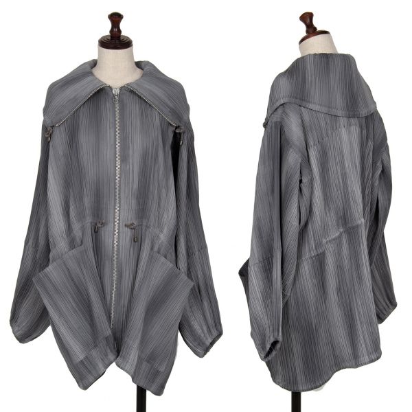 ISSEY MIYAKE Uneven Dyed Pleated High Neck Zip Up Blouson Grey M