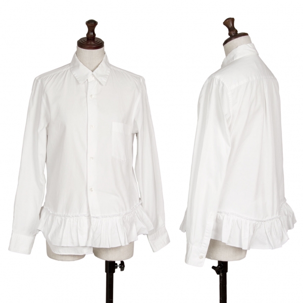 コムコム コムデギャルソンCOMME des GARCONS コットン裾ギャザーフリル装飾シャツ 白S