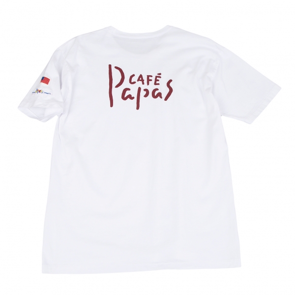 パパスPapas パパスカフェプリントTシャツ 白46S