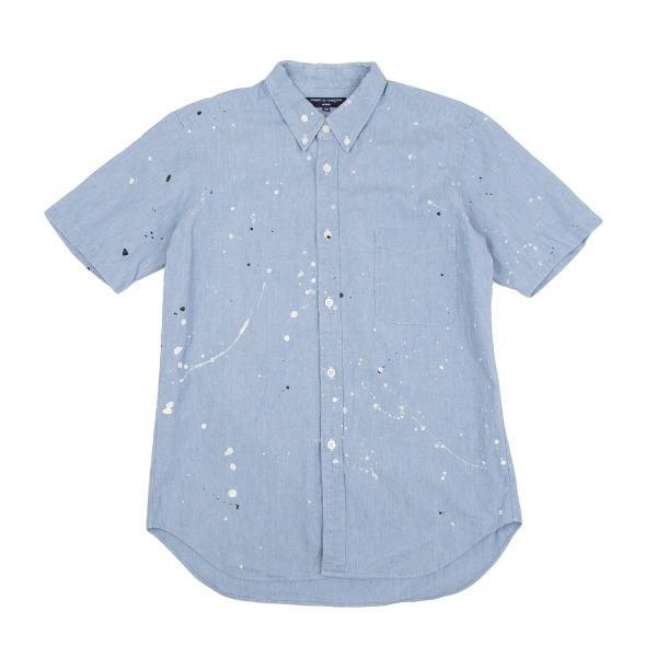 コムデギャルソンオムCOMME des GARCONS HOMME ペンキプリント半袖シャンブレーシャツ 水色XS