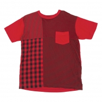  CABANE de ZUCCA Product Dyeing Multi Check Switching T Shirt Red,Black M