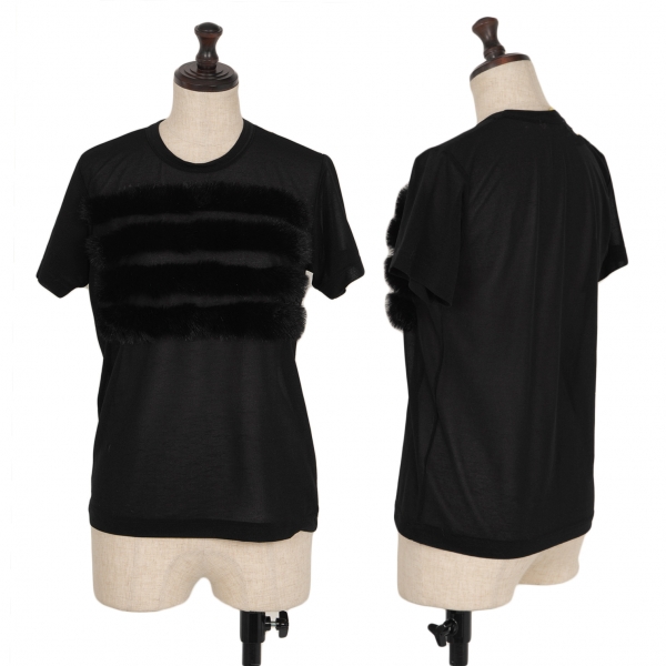 コムデギャルソンCOMME des GARCONS アクリルファー装飾シースルーTシャツ 黒XS