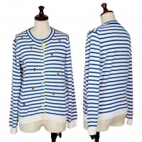  MUVEIL Bijou Design Striped Knit Cardigan Blue,White 38