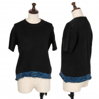  tricot COMME des GARCONS Hem Color Switch Short Sleeve Knit Sweater (Jumper) Black,Blue S-M