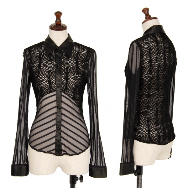 VIVIENNE TAM Different Material Switching Mesh Long Sleeve Shirt