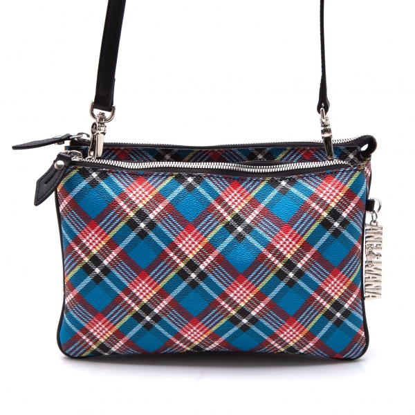Vivienne Westwood ANGLOMANIA Checker Double Shoulder Bag Sky blue,Red