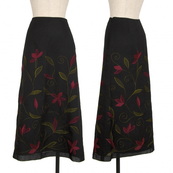 シビラSybilla ボタニカル刺繍ロングスカート 黒L