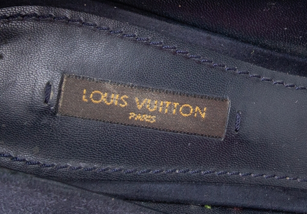Louis Vuitton Ribbon Logo Plate Suede Heel Pumps Navy 38.5(About US 7.5)