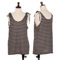  Y's Linen nylon Stripe Shoulder Strap Sleeveless Shirt Grey,Black 2
