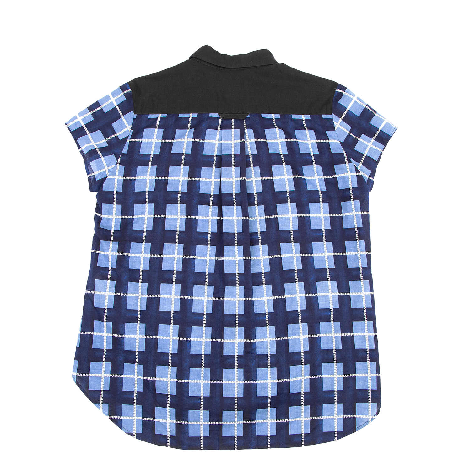 ワイズY's チェック切替デザイン半袖シャツ 黒紺水色2