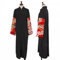  Yohji Yamamoto FEMME Sleeve Japanese Pattern Zip Coat Black,Red S