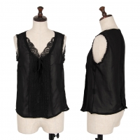  INGEBORG Frill Design Back Zip See Through Sleeveless Shirt Black S