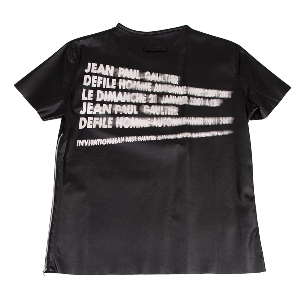 ジャンポールゴルチエ オムJean Paul GAULTIER HOMME サイドジップカウレザーTシャツ 黒48