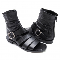  Y's Leater Belted Boots Sandal Black 3(US About 6.5)