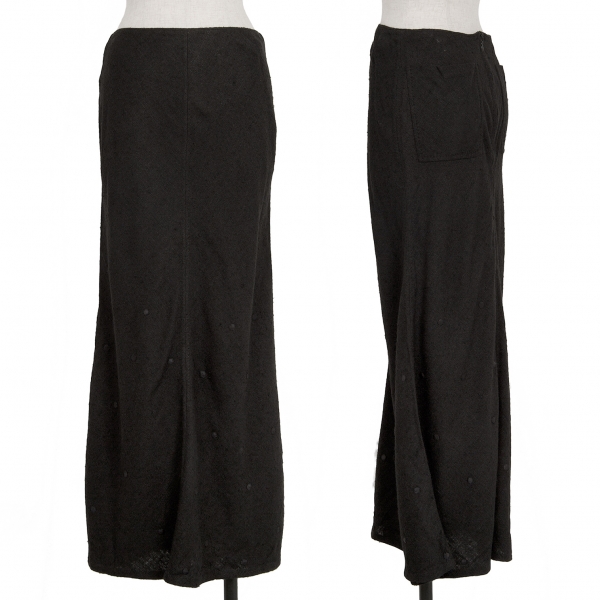 アシャASHA BY MDS 裾ドット装飾シルク紬スカート 黒M